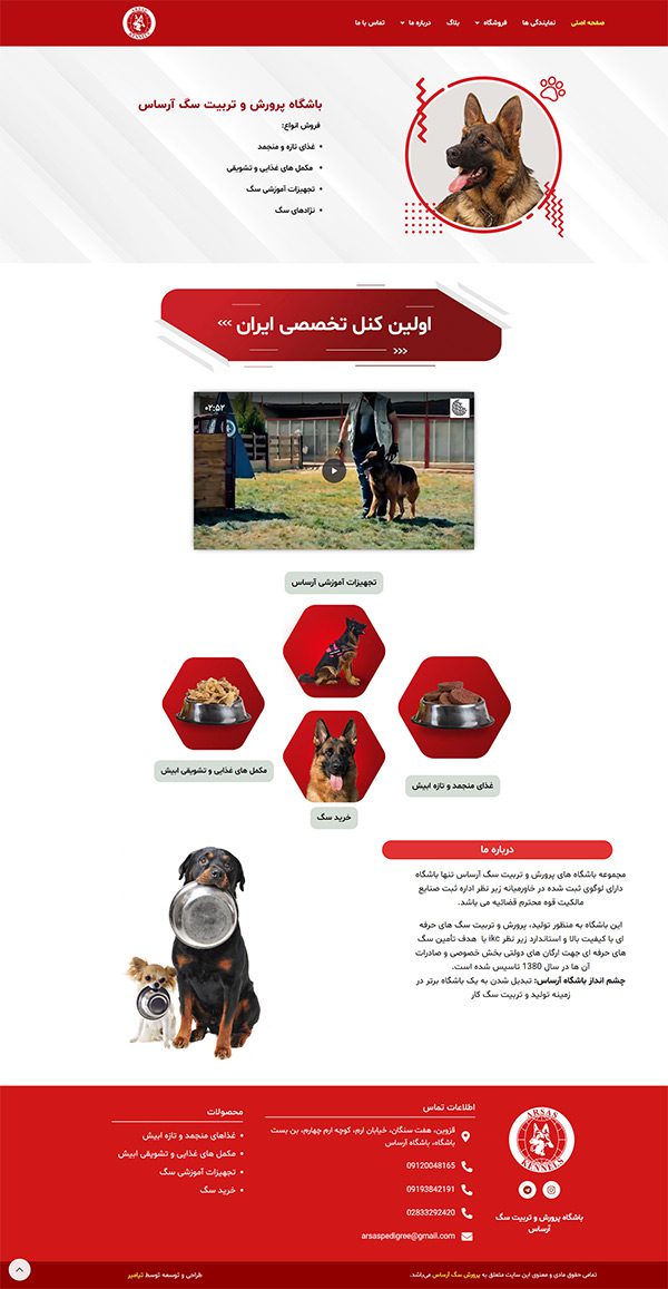 نمونه کار طراحی سایت باشگاه پروش سگ آرساس 