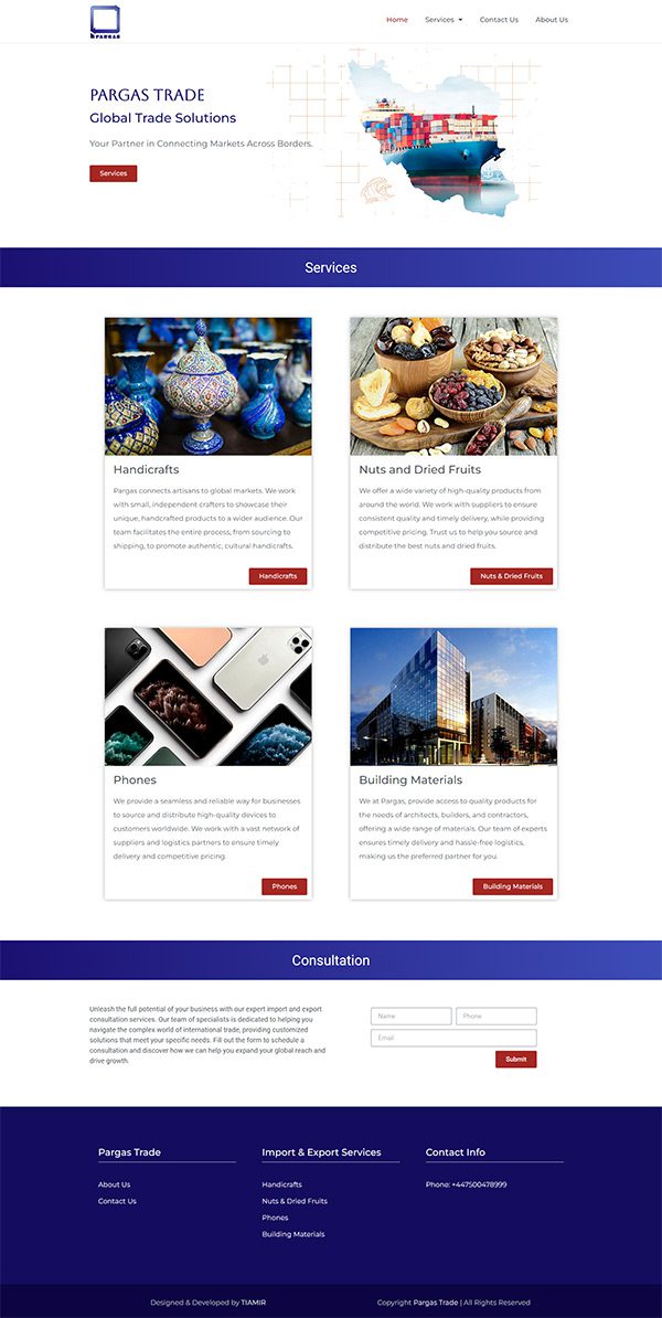 نمونه کار طراحی سایت شرکتی پرگاس