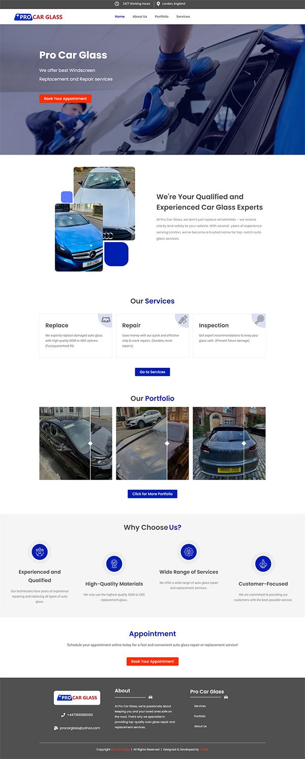 نمونه کار طراحی سایت بین‌المللی pro car glass