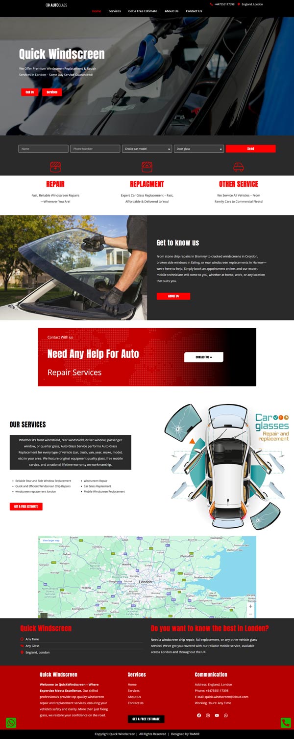 نمونه کار طراحی سایت بین‌المللی quickwindscreen